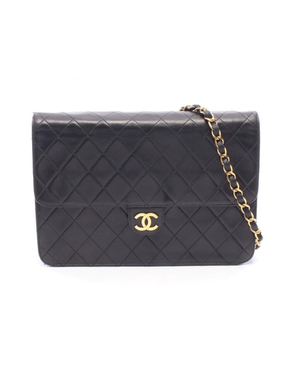 Chanel Shoulder Bag Quilted Black Lambskin Push Lock Chain